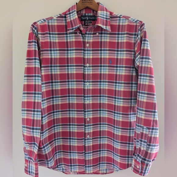 Polo Ralph Lauren Custom Fit Plaid Shirt MEN'S M Button Front Heavy Cotton Pink - Picture 3 of 16